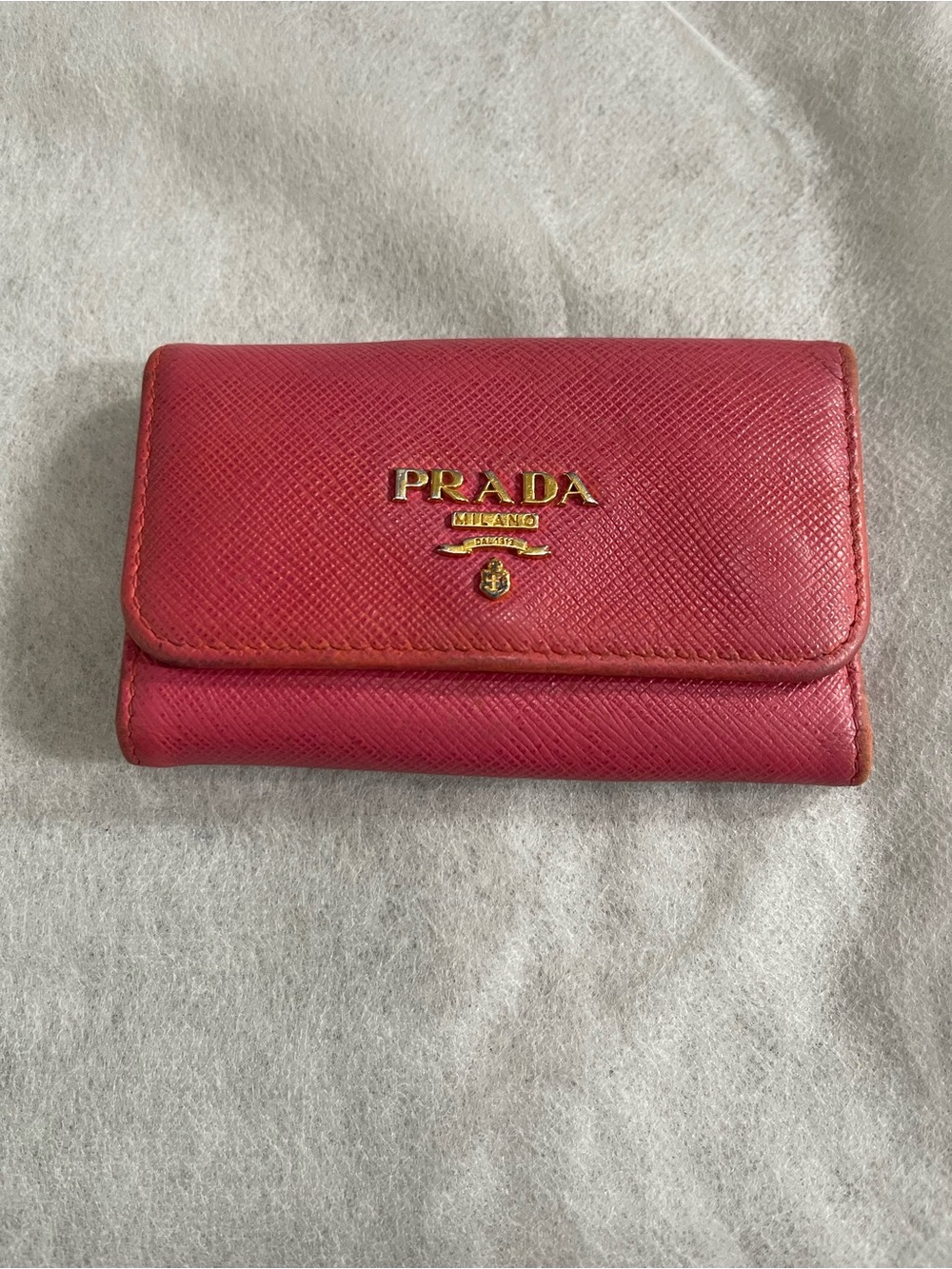 Prada Pink Saffiano Leather Compact Key Holders with Gold Logo - Picture 1 of 3